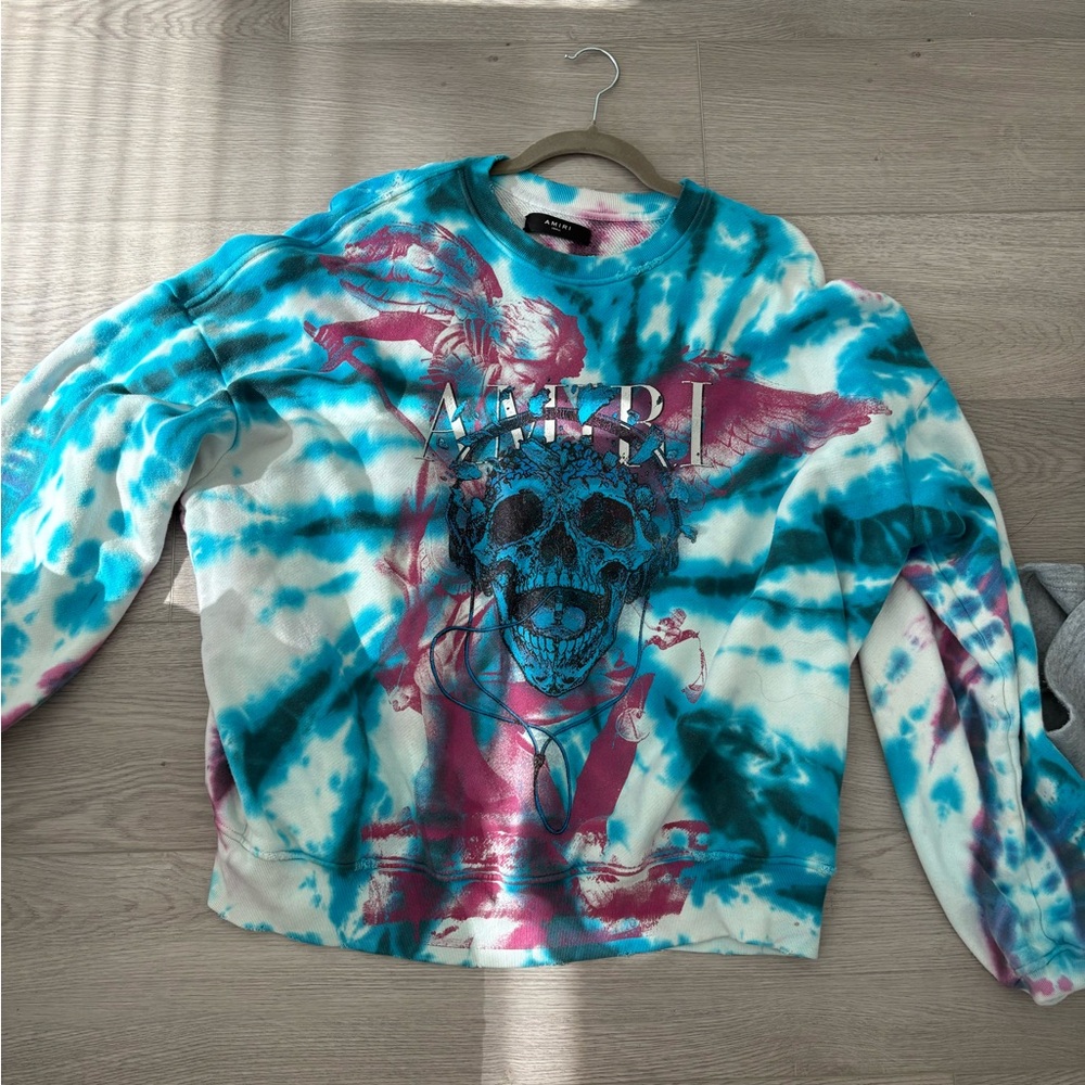 AMIRI Blue and Pink Tie-Dye Skull Sweatshirt